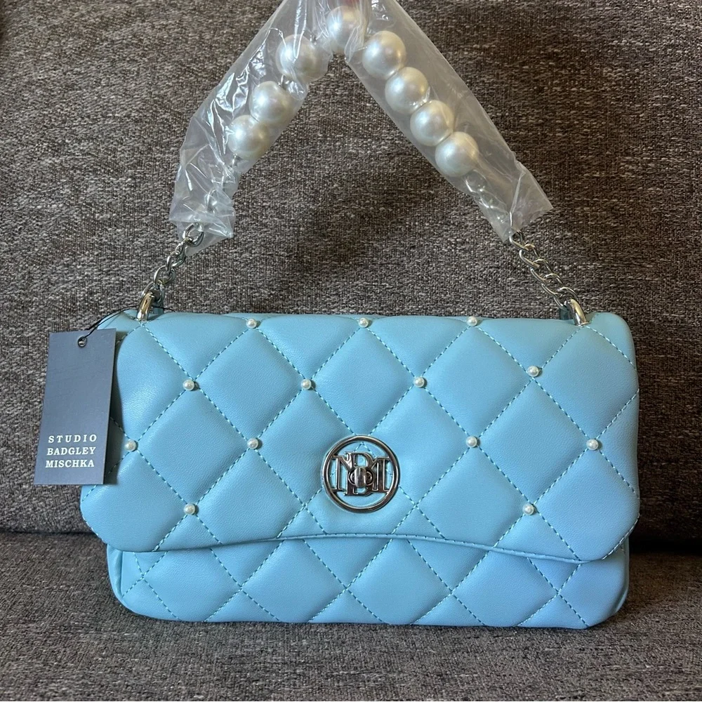 Badgley Mischka Blue Quilted Bag with Removable Crossbody Strap - Picture 2 of 7